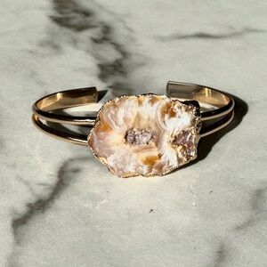 Brazilian Raw Agate Irregular Geode Druzy Stone Cuff Bangle Bracelet